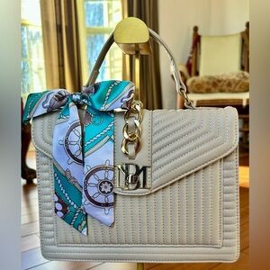Badgley Mischka Cream Quilted Satchel Detachable Crossbody & Accent Scarf NWT